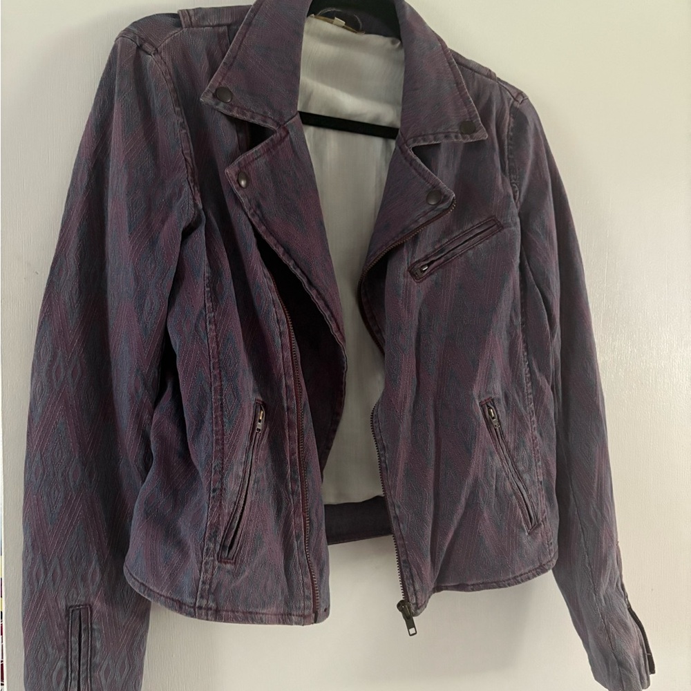 Maje Purple-Blue Jean Jacket Cropped Moto Style